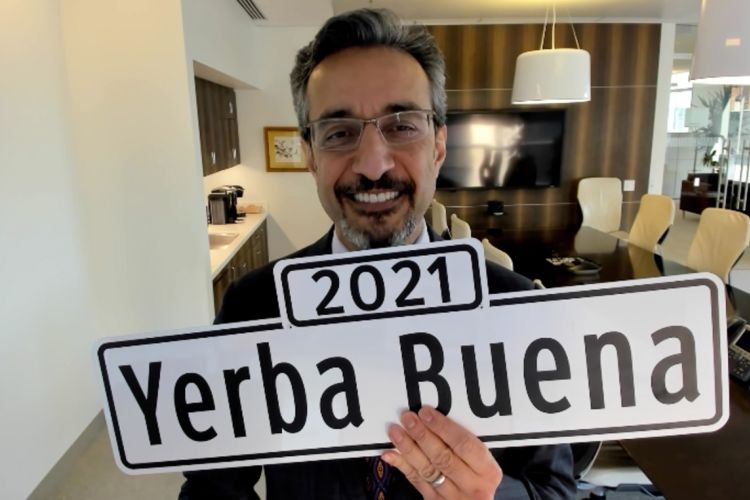 Dean Nadershahi holding 2021 Yerba Buena sign