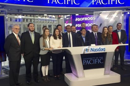 Eberhardt School of Business students visit NASDAQ during a spring trip to New York in 2017.